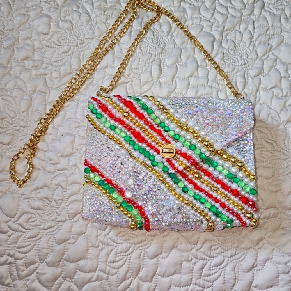 Holiday inspired bedazzled shoulder bag christmas